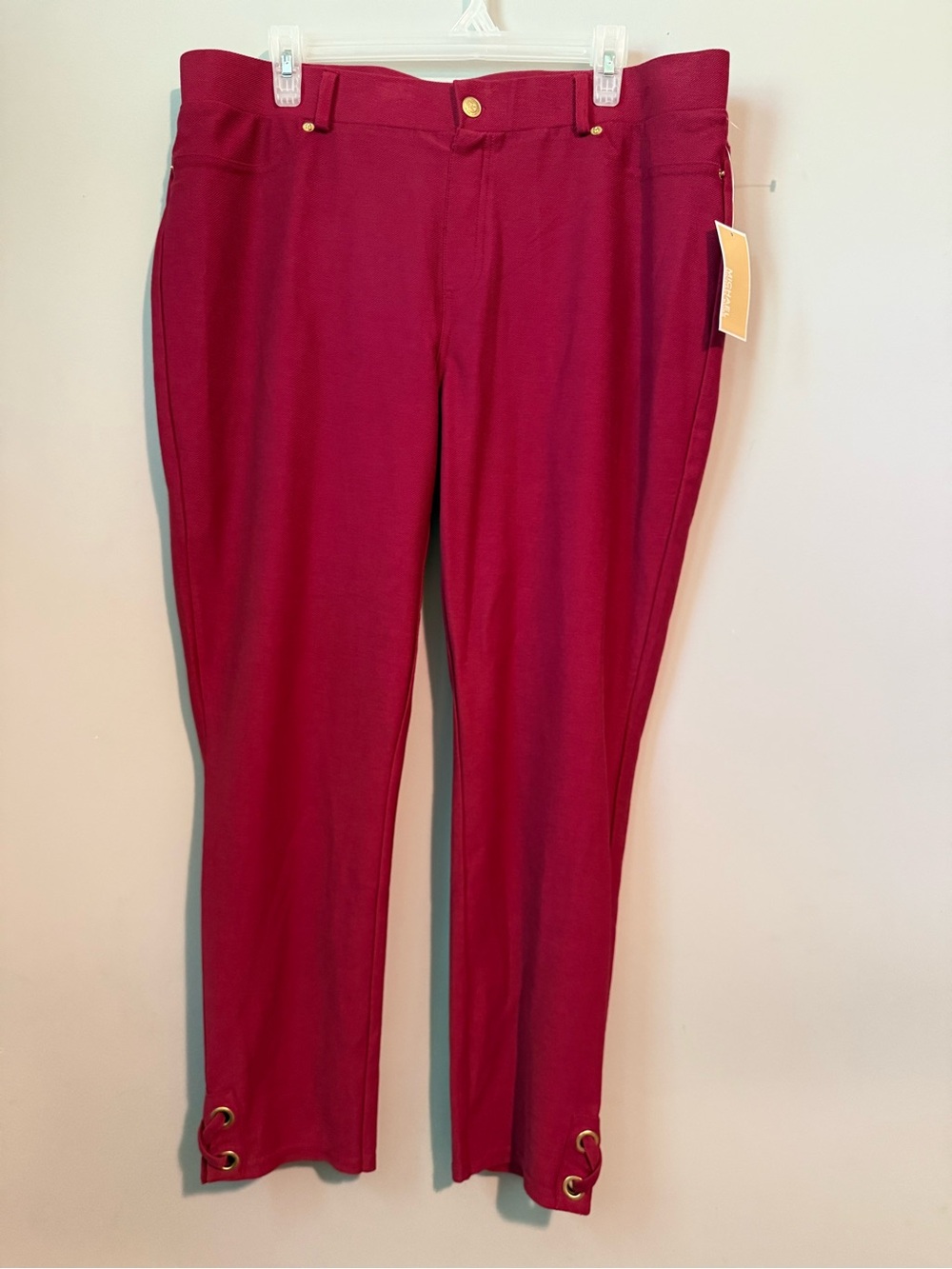 Michael Kors Maroon Ponte Ankle Pants with Gold Accents